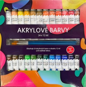 Akrylové barvy 24x12ml 3x štětec 