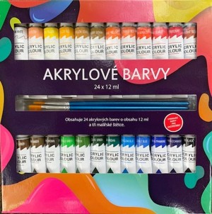 Akrylové barvy 24x12ml 3x štětec NOVINKA