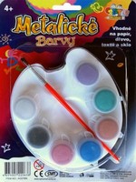 Akrylové barvy metalické 6x, paleta , štětec