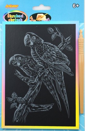 Škrabací obrázek - duhový A5 - papoušek