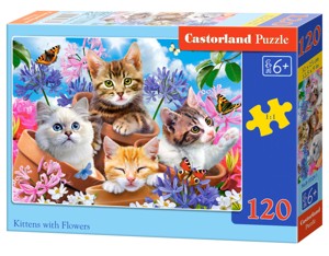 Puzzle Castorland 120 dílků - Koťátka s květinami
