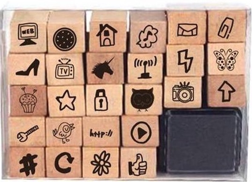 Dřevěná razítka symboly ( spona, obálka, dům,...)