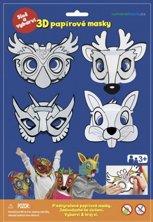 3D Karnevalové masky 4ks - Sova, jelen, králíček, 