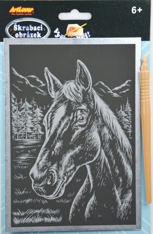 Škrabací obrázek - stříbrný A5 - kůň